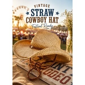 Vintage Shady Brady Straw Cowboy Hat Women's Large Rodeo Festival Western Raffia